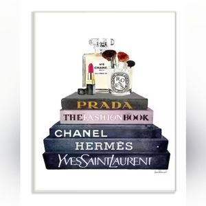 Glam Fashion Book Stack & Makeup" Wall Art NWT 12.5 in. x 18.5 in.